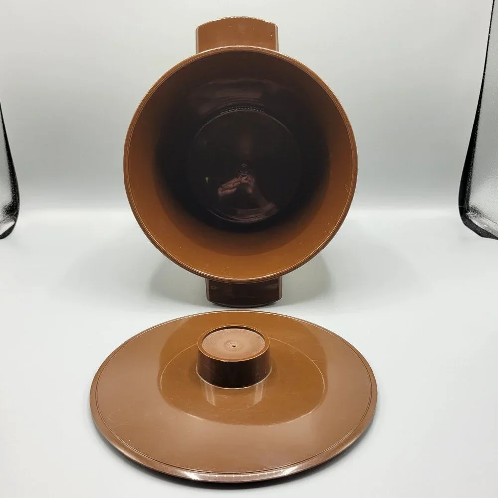 Vintage Thermo-Serv West Bend USA Brown Lid Ice Bucket With World Map Design